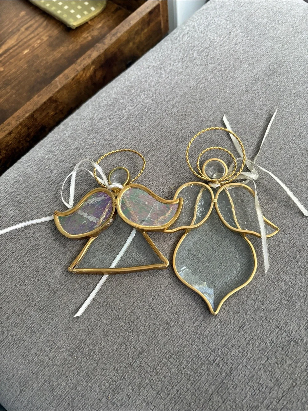 Gold-Trim Iridescent Angel Ornaments